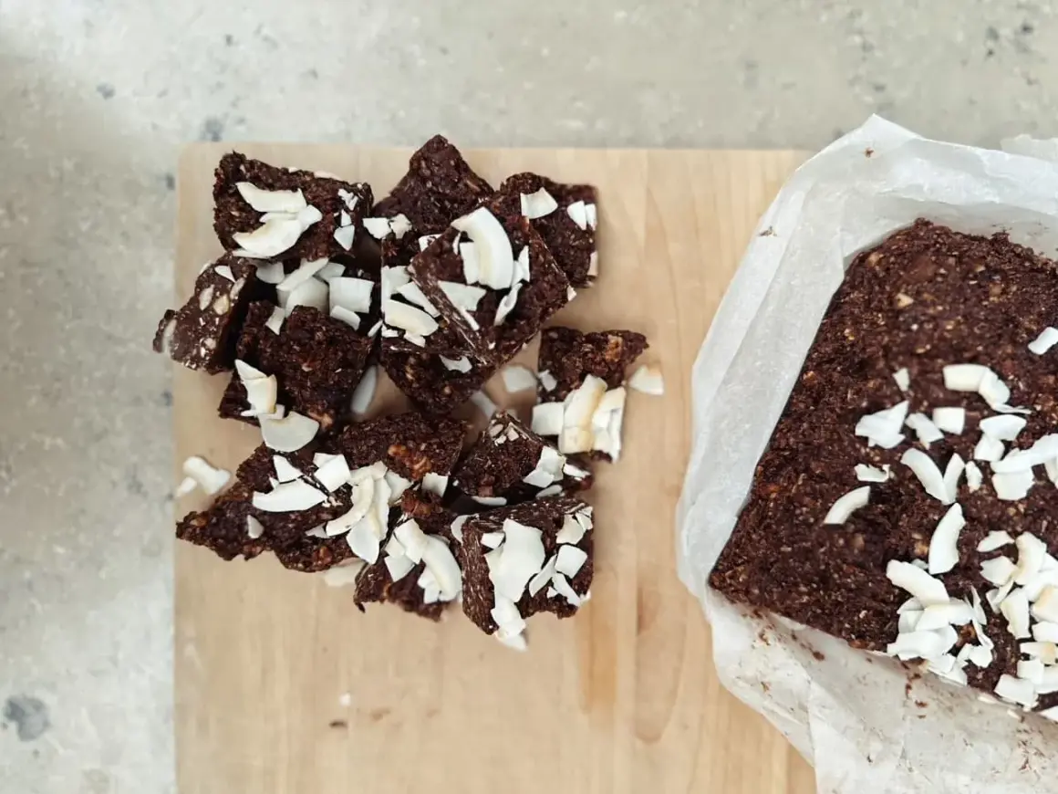 Chokladbitar med kokosflingor, perfekta att baka med dadlar. Enkla och goda!